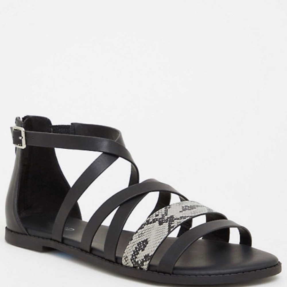 Torrid Black Sandals with Snake Print Straps